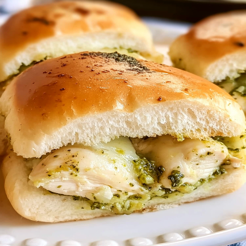 Cheesy Garlic Pesto Chicken Sliders