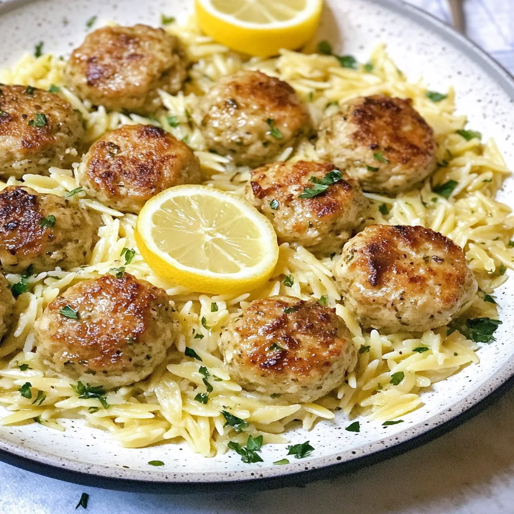 Greek Chicken Meatballs with Lemon Orzo