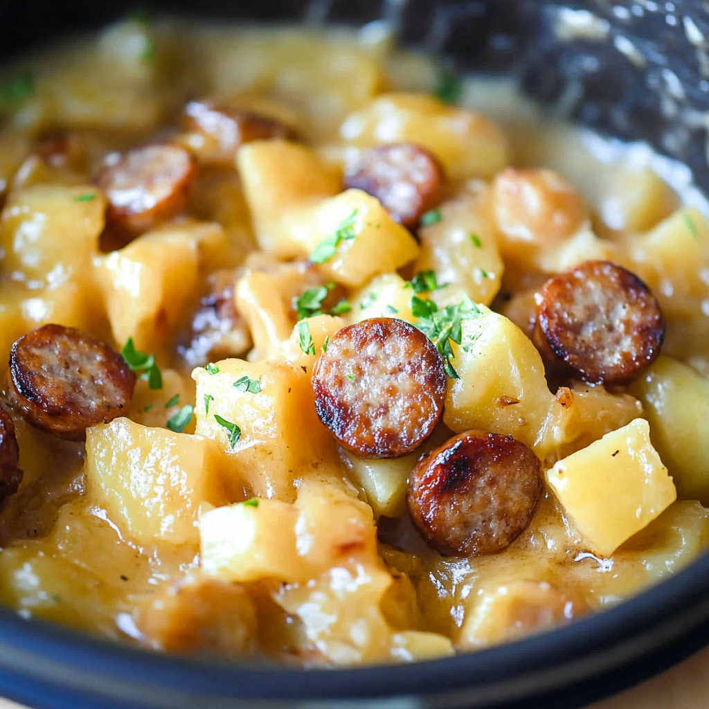 Slow Cooker Sausage and Cheesy Potatoes Dish