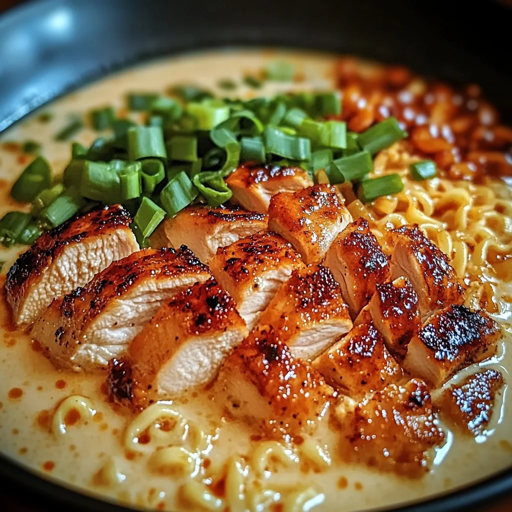 Fiery Chicken Ramen with Creamy Garlic Sauce